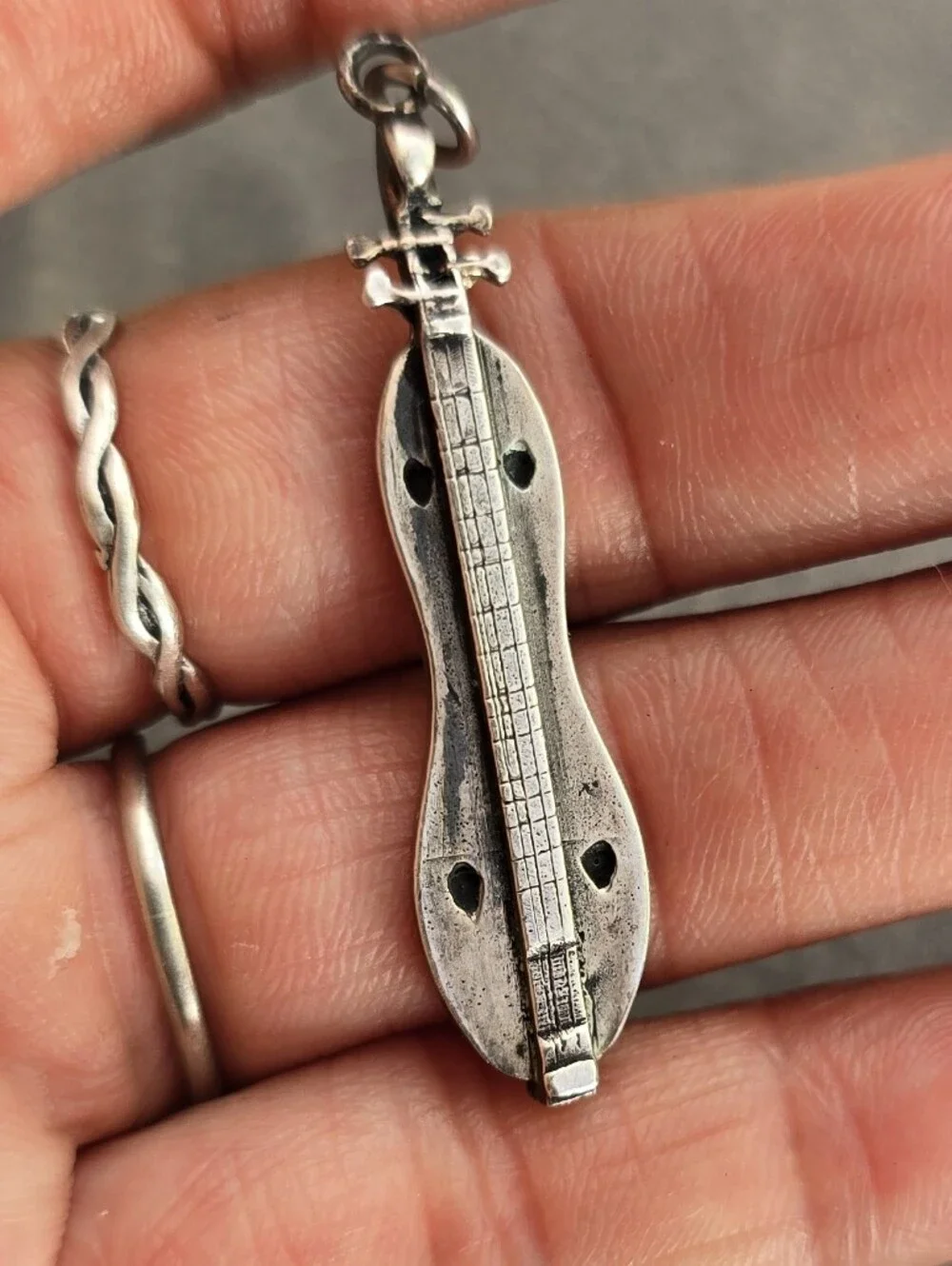 RARE special artisan solid 925 sterling silver Appalachian mountain dulcimer